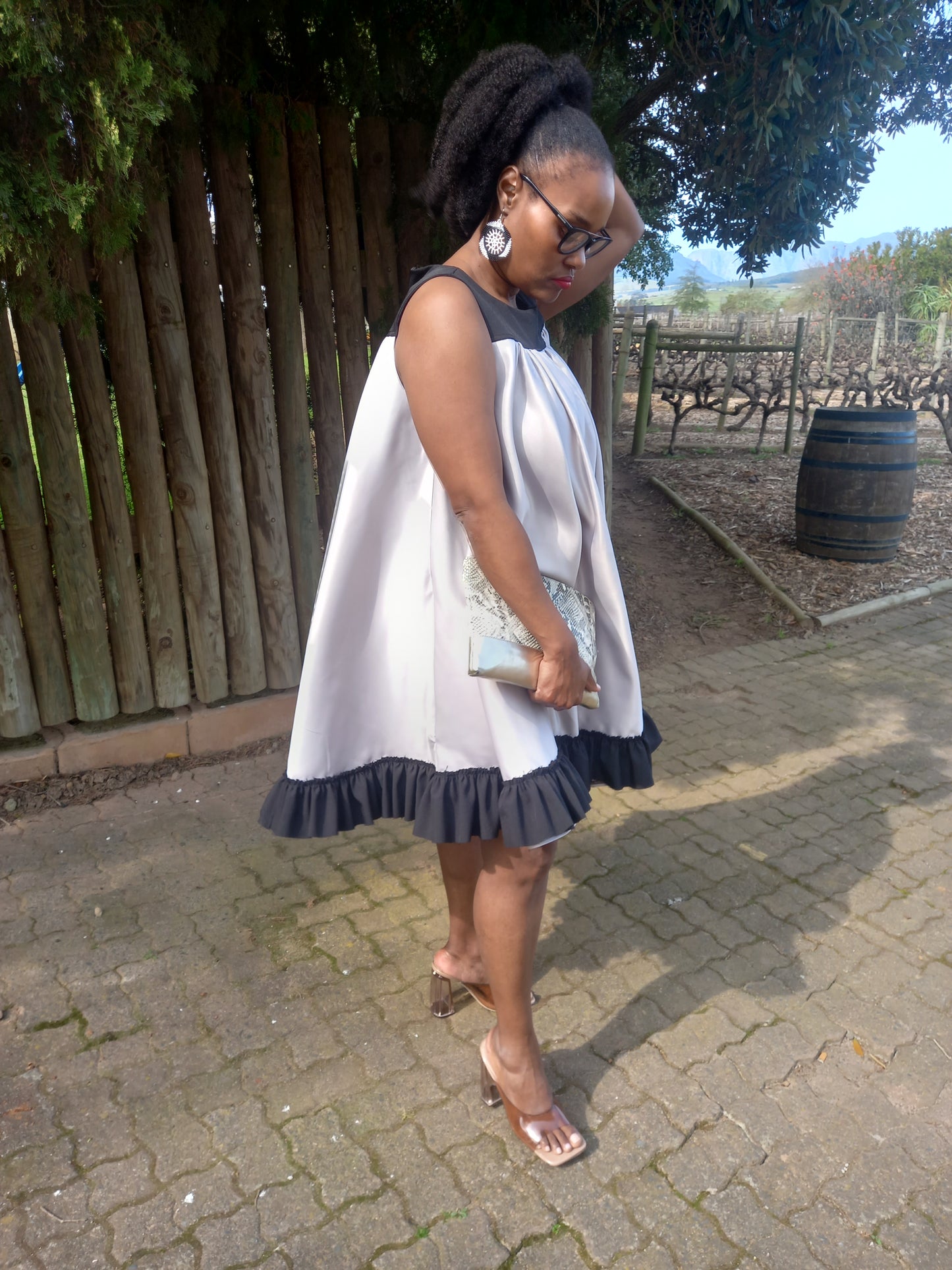 Silver and black flared dress