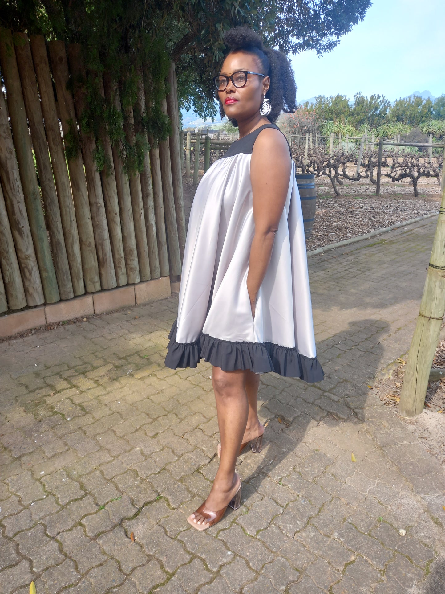 Silver and black flared dress