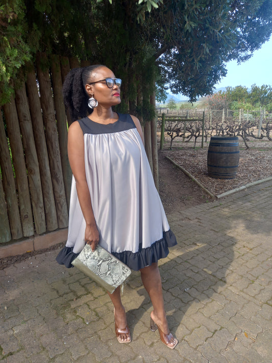 Silver and black flared dress