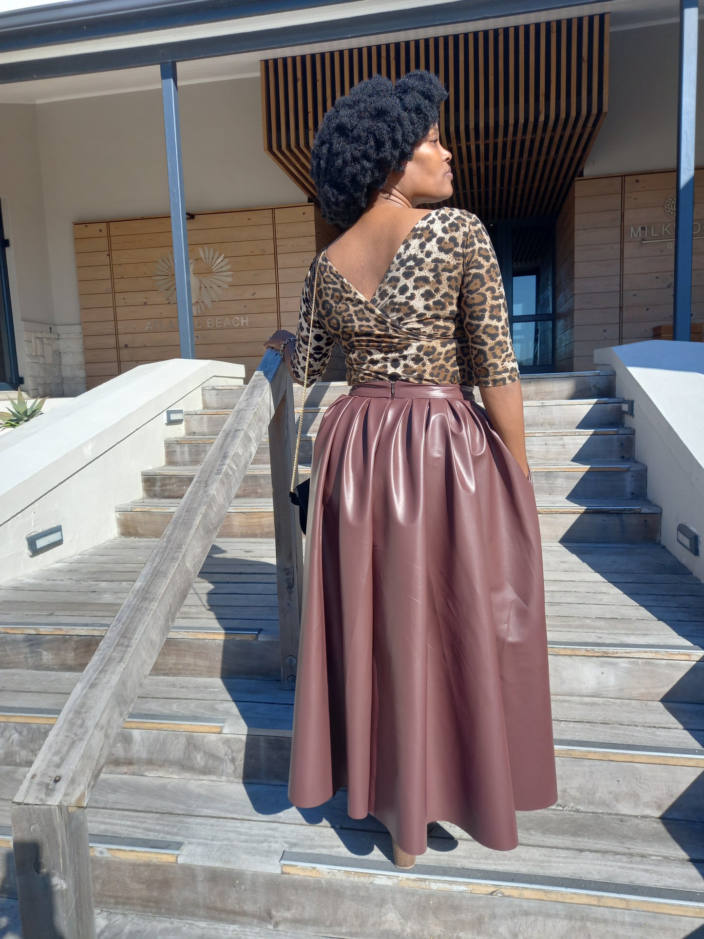 Chocolate pleather pleated maxi skirt
