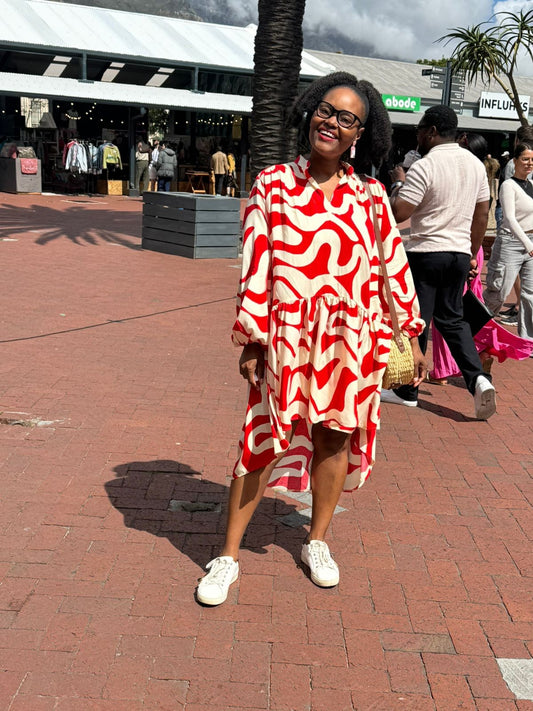 Hi Lo printed long sleeves shirt dress